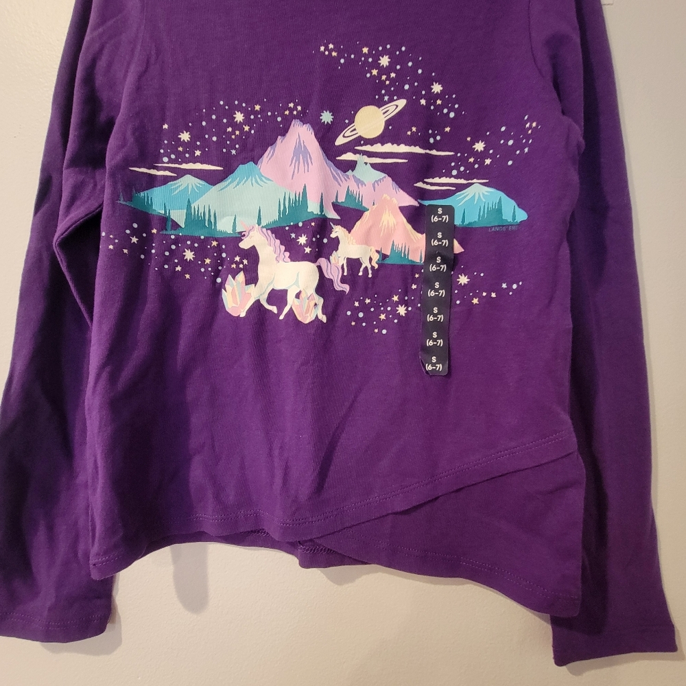 Lands' End Magical Unicorn Purple Graphic Long Sleeve Tee Girls Size S 6/7 NWT - Picture 2 of 10